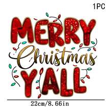1/2/3PCS Durable Washable Heat Transfer Vinyl, MERRY Christmas YALL Christmas Lights Glitter Letter Holiday Pattern Heat Transfer, Vinyl Print, Heat Transfer Sticker, Iron-On Transfer Sticker Decal - Suitable For Pillows, DIY, Backpacks, T-Shirts, Canvas Bags, Sweatshirts, Jeans, T-Shirts, Clothing, Sewing Supplies - Multicolor - View 2