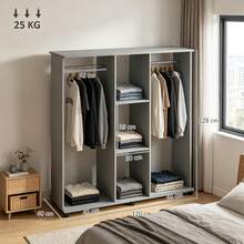 Öffnen Kleidungshalter,Mobile Open Garment Rack Storage Organizer Mit Multi-Fächern,Freistehende Kleidung Display Rack - 灰色 - 查看 5