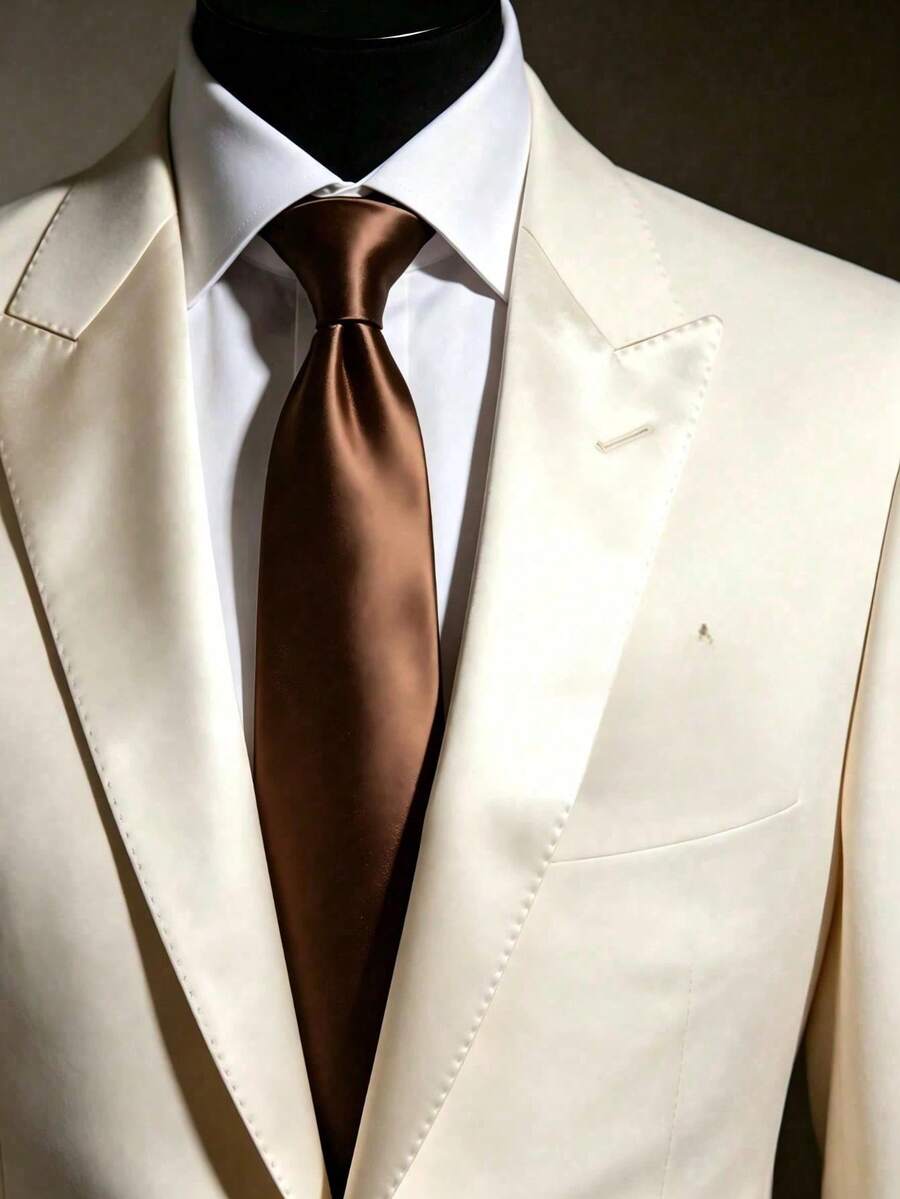 1件裝男士純色領帶 8cm 正式商務領帶 男士婚禮領帶 - 咖啡棕 - 查看 1