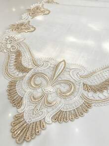 HXARTMIS 1pc Vintage Exquisite Gold Thread Embroidered Water-Soluble Lace Table Runner, European Style Hollow Pointed Table Runner, Suitable For Wedding, Dining Table And Home Decor - White/Coffee - View 7