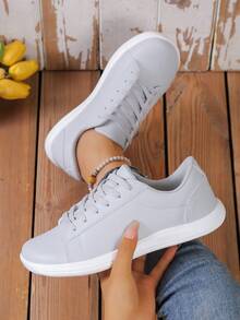 AOSEIN Women's Plus Size Wide Toe Box Athletic Shoes, Faux Leather Striped Decor, Front Lace-Up, Soft Sole, Lightweight, Suitable For Daily Casual Wear - Grey - View 6