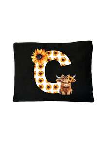 Cute Highland Cow Sunflower Letter Print Multifunctional Cosmetic Bag, Reusable, Storage Bag, Featuring Patterned Print Design, Lightweight Cosmetic And Toiletry Storage Bag, Medical Tool Kit, Zippered Makeup Bag, Lightweight Coin Purse, Toiletry Bag, Storage Bag, Travel Accessory, Shopping Essential - Multicolor - View 16