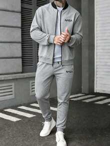 Men's Autumn/Winter Casual Jacket & Pants Outdoor Sports Minimalist Fashion Set - Grey - View 2