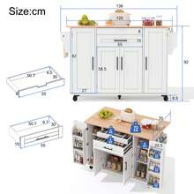 Rolling Kitchen Island Cart With Fold‑Out Extension Tabletop, 2 Drawers & Multi‑Cabinet Storage With Adjustable Shelves & Door Racks, Mobile Kitchen Trolley With Towel Rack & Spice Rack For Kitchen Dining Room - White - View 2