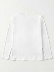 Women's Loose Round Neck Long Sleeve T-Shirt, Solid Color All-Match Top, Soft Skin-Friendly Breathable, Versatile For Daily Commute - White - View 4