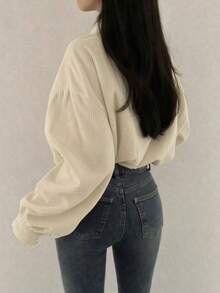 Women's Apricot Short Jacket Retro Versatile Utility Style Top, Drawstring Adjustable Hem, Gorpcore Fall - Apricot - View 3