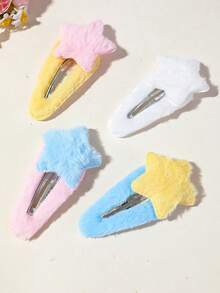 8pcs/Set Kids Multi-Color Five-Pointed Star Plush BB Alligator Hair Clips Hair Accessories Cute Autumn/Winter Star Hair Clips Side Bangs Clips For Daily Use - Multicolor - View 3