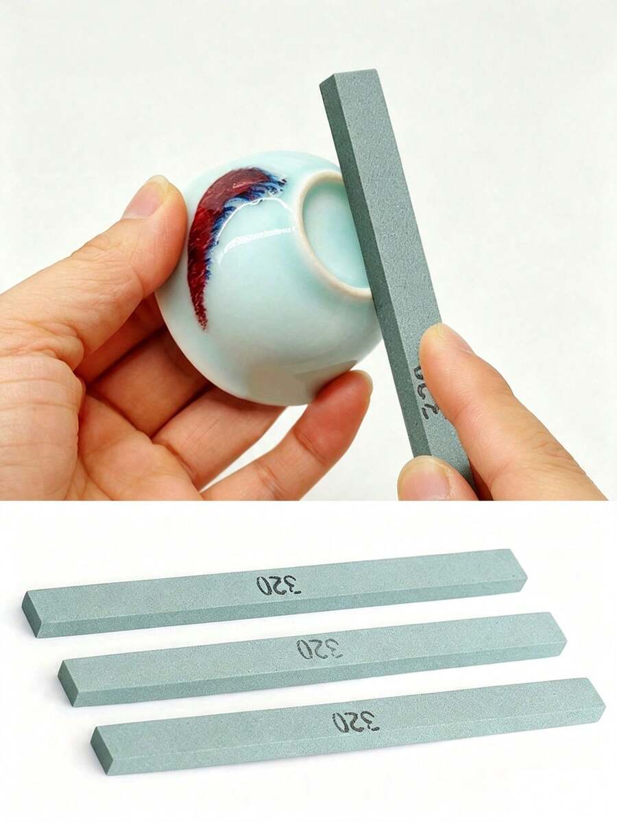 1/2/3/5pcs Ceramic Polishing Stones, Small Coarse Sand Grinding Stones, Non-Electric, Glazed Sticky Bottom Grinding Tool, Suitable For Pottery Enthusiasts And Beginners
