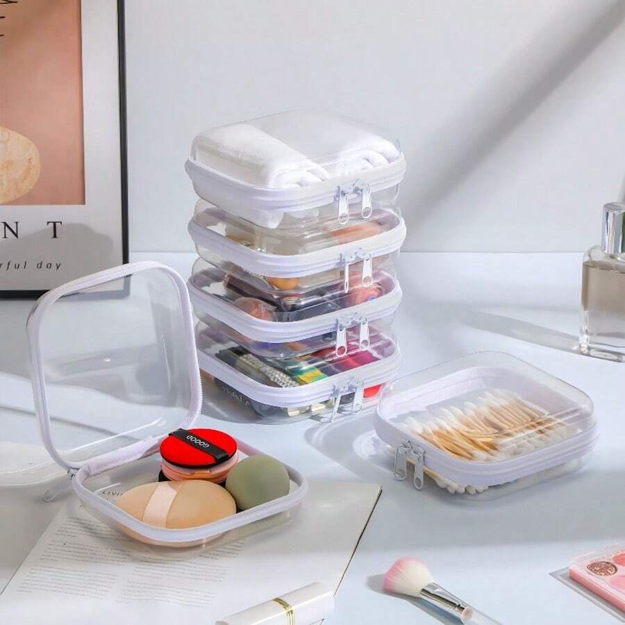1/2pcs Transparent Hard Shell Zipper Storage Bag, Transparent Hard Plastic Zipper Pouch, Double Zipper Hard Shell Storage Bag, Travel Storage Bag, Transparent Makeup Bag, Suitable For Storage, Snack Bag, Pencils, Building Blocks, Travel Essential