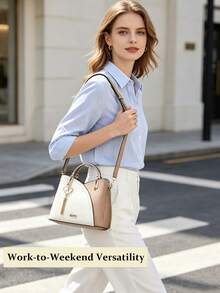 Casual Business Metal Decor Handbag For Women Stylish Crossbody Bag With Tassel Charm Top Handle Shoulder Tote Elegant Black Purse  For Travel Work - 彩色 - 查看 4
