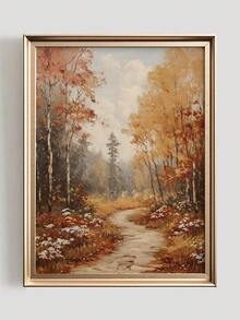 1pc Canvas Wall Art, Framed Wall Decor, Vintage Autumn Forest Path Landscape Canvas Wall Painting, Rustic Autumn Birch Tree Landscape Oil Painting Style Wall Hanging, Suitable For Modern Home Decor, Room Decor, Dorm Decor, Bedroom Decor, Bathroom Decor, Kitchen Decor, Dining Room Decor, Living Room Decor, Office Decor, School Decor, Classroom Decor, Back To School Decor, Autumn Decor, Autumn Poster, Waterproof Poster - A - View 5