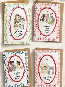Customized Watercolor Portrait Greeting Card With Envelope Included. You Can Add Your Own Text On The Card. Retro Oval Decorative Border Design. Suitable For Birthdays, Mother's Day, Anniversaries, Thank-You Letters And Holiday Greetings. - Multicolor - View 3