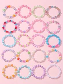 Set Gelang Anak Manik-Manik Aneka Warna dengan Liontin Hati & Bintang, 20 Buah, Warna Acak, Cocok untuk Pemakaian Sehari-hari dan Hadiah Ulang Tahun - MultiWarna - View 11