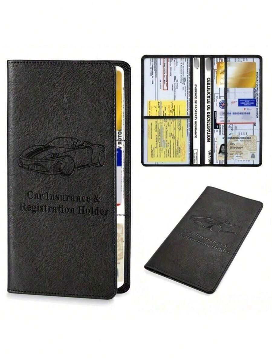 Hộp đựng giấy đăng ký và bảo hiểm xe bằng da PU, hộp đựng thẻ đăng ký và bảo hiểm xe, túi đựng tài liệu xe, hộp đựng đồ linh tinh trong ngăn chứa đồ ô tô, unisex (màu đen) - A - Xem 1
