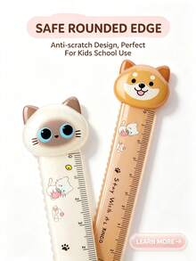 Penggaris Multifungsi 15cm Kepala Kucing & Anjing 3D + Skala Bergelombang, Desain Aman dengan Sudut Bulat, Tersedia 4 Gaya (Acak) 1/2/4/8 buah, Cocok untuk Menggambar dan Menulis Jurnal bagi Siswa - Set - View 4