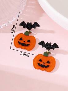 1 Pair Halloween Bat & Pumpkin Design Women's Fashion Jewelry Earrings, Perfect Decoration For Holiday Parties - Multicolor - View 4