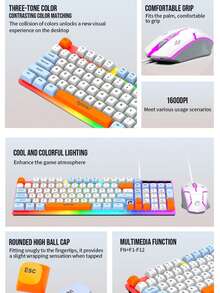 RAIKU Set Keyboard dan Mouse Gaming T28 Berkabel dengan Lampu Latar Tiga Warna dan Nuansa Mekanik, Keyboard Berkabel 98 Tombol dengan Lampu Latar, Mouse Gaming 3 Tombol - View 3