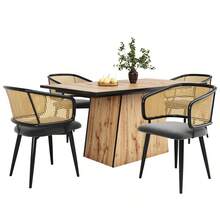 Grey Dining Chairs With Woven Backrest - Modern And Comfortable Style - 灰色 - 查看 5