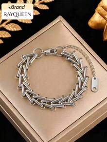 RAYQUEEN 1pc Premium Stainless Steel Unique Design Geometric Chain Bracelet Jewelry For Women, Suitable For Daily Wear And Gift - Bracelet - View 1