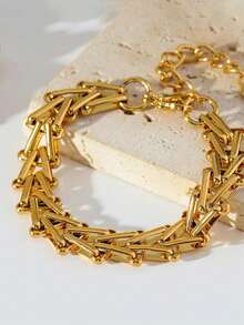 RAYQUEEN 1pc Premium Stainless Steel Unique Design Geometric Chain Bracelet Jewelry For Women, Suitable For Daily Wear And Gift - Bracelet - View 5