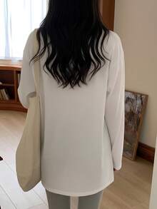 Women's American Vintage Tokyo Racing Car Print Long Sleeve T-Shirt, Loose Fit Side Slit, Street Style Oversize Top Casual - White - View 7