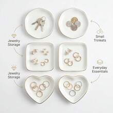 6 Pcs Ceramic Jewelry Tray, Decorative Trinket Dish For Jewelry Storage, Bridal Shower, Weddings, Birthdays Gifts (Assorted Sizes 4-4.6 Inch, White) - White - View 4