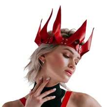 PU Leather Spiked Crown Headpiece, Riveted Adjustable Demon Queen Headband, Gothic Dark Style Role Play Headband, Halloween Demon Witch Costume Prop, Medieval Fantasy Party Accessory, Stage Performance, Photo Shoot Styling Hair Accessory, Carnival, Theme Party Cosplay Headpiece, Music Festival Rave Outfit Accessory, Holiday Party Photo Decoration, Personalized Creative Gift Dark Style Retro Atmosphere Head Accessory - Multicolor - View 6