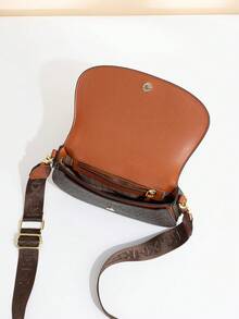 MKF Women's Vintage Floral Luxury Saddle Bag, 2026 New Letter Logo Crossbody Bag, Lock Flap Wide Strap Shoulder Bag, Brown PU Trim Adjustable Shoulder Strap Handbag, Daily Commute Bag, Women's Daily Travel Handbag, All-Season Versatile Everyday Style - Multicolor - View 9