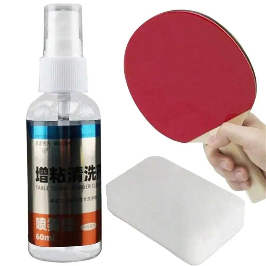 60ml/Bottle Table Tennis Racket Cleaning Kit Tennis Bat Rubber Cleaner PingpongTackifier Rubber Racket Spray Agent Anti-Static - 60ml - View 1