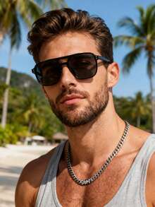 1 Pair Men's Fashion Aviator Frame Sunglasses, Perfect Blend Of Classic And Modern, Suitable For Driving, Travel, Party, Daily Commute, Vacation, Fits All Face Shapes - 1pc Black Frame Gray Film - View 1