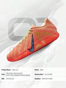Nike Ja 3 Daybreak– Men's Lifestyle Sneakers – Shoes For Man -Vintage-Spring & Summer-Inspired Running Shoes, Shock-Absorbing Comfort, Gym To Streetwear Casual Wear-Back To School-HF2793 201 - Celestial Gold/Slate/Light Wild Mango - 查看 6