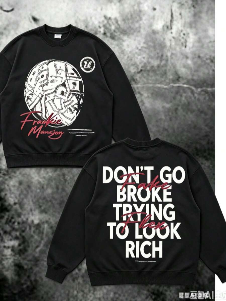 Money Graphic% Cotton Shirt Don'Go Broke Trying To Look Rich Statement Double Sided Streetwear 220gCasual Short-Sleeve-Shirts Men And Women - 黑色1 - 查看 1