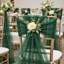 10pcs Wedding Decoration Gauze Ribbons, Chair Back Decoration Bands, Rectangular Mesh Fabric, Rustic Style Photography Props, Elegant Anniversary Dinner, Graduation Party, BBQ Ceremony, Reception Decoration, Christmas Decoration - Dark Green - View 6