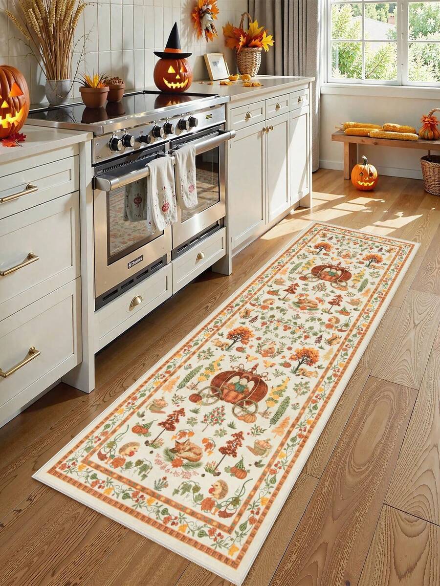 1 Pieza Alfombra Pasillo Otoño Halloween Calabaza Amarilla para Pasillos Interiores, Alfombra Pasillo Cocina Antideslizante Lavable a Máquina Alfombra Entrada Pasillo Alfombra Ultra Suave para Pasillo Cocina Lado de la Cama Entrada - Amarillo Mostaza - Ver 1