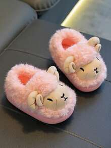 Children's Thermal Slippers Winter Boys 2026 New Cute Full-Back Fuzzy Indoor Shoes - Pink - View 4