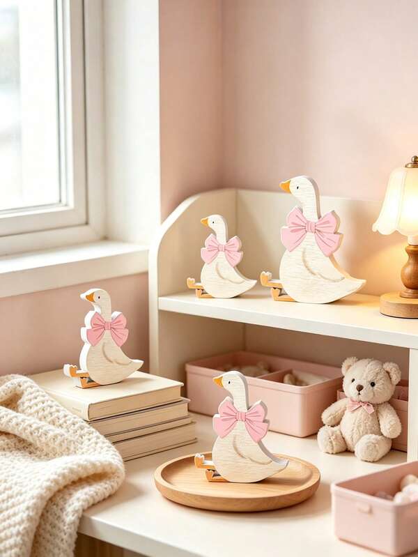 1 Set Cute Wooden Goose Set, Unique Design, Charming And Distinctive, Suitable For Fun Party Decoration, Baby Gift, Children's Room Decoration, Baby Shower Decoration, Holiday Decoration