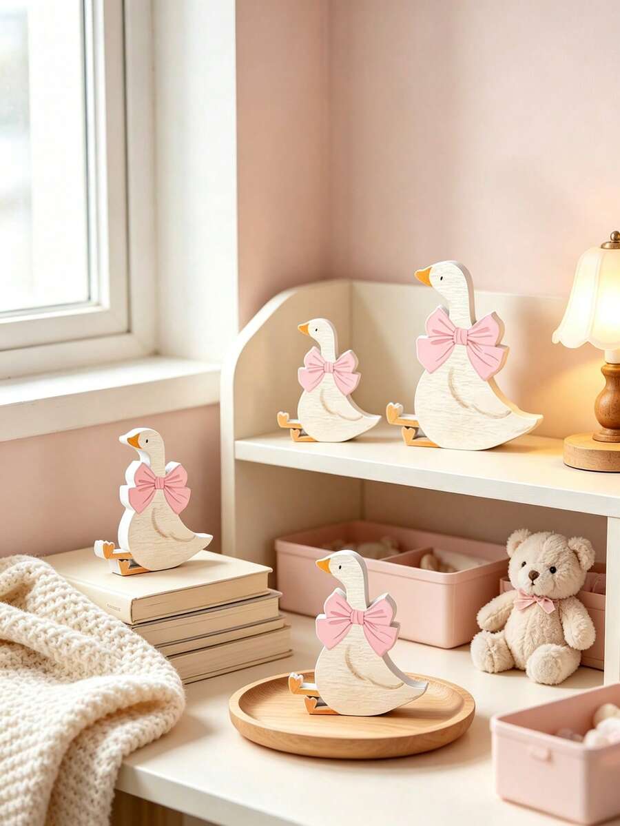 3pcs/Set Cute Wooden Goose,Unique In Design,Attractive And Distinctive,For Fun Party Decor,Baby Gift,Kidsroom Decor,Baby Shower Decor,Festival Decor - Multicolor - View 1