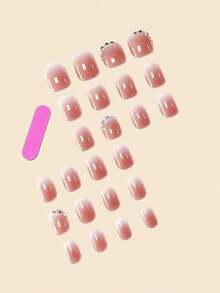 Transform Your Nails With 24pcs Short Square Gradient Rhinestones Fake Nail & 1pc Nail File & 1sheet Tape Press On Nails Nail Supplies - Multicolor - View 2