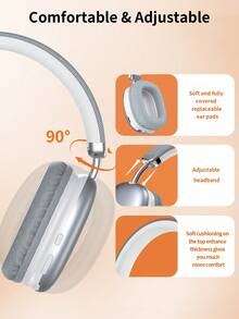 Tagry Wireless Bluetooth Headphones With Microphone, Foldable & Portable, HiFi Stereo, Memory Foam Earcups, Silver - Silver - View 6