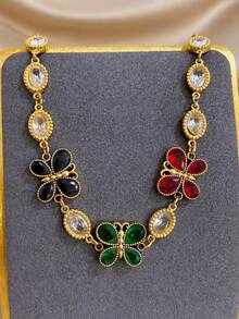 Luxury Vintage Colorful Butterfly Zirconia Diamond Stainless Steel Bracelet For Women,Delicate Gold Jewelry,Party,Daily,Christmas,Birthday/Halloween - Multicolor - View 5