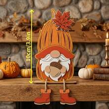 2D Flat Wooden Autumn Pastoral Country Style Desktop Decor, Autumn Hanging Leg Decoration, Scarecrow, Ghost, Gnome, Turkey Shaped Ornaments - A - View 3