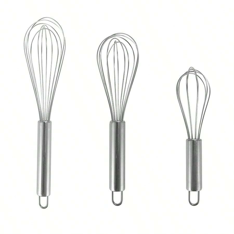 1pc/3pcs Stainless Steel Ball Whisk Set, Upgraded Cooking Whisk, Suitable For Mixing, Beating, Stirring And Whisking - Silver - View 1