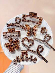 10pcs Leopard Print Flower Hair Clips, Girls Hair Accessories, Party Holiday Gift, Daily Updo Hair Claw - Multicolor - View 4