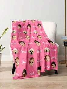 1pc Customized Face Pattern Blanket, Multi-Purpose Living Room Sofa Outdoor Beach Camping Pet Blanket, Personalized Home/Pet/Couple Bed Blanket, Personalized Christmas Gift, Birthday Gift, Gift For Friends/Son/Daughter - Style 8 - View 2