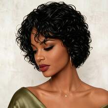 Short -Style Curly Wig, African Curly Bob Wig With Bangs For Women - Multicolor - View 5