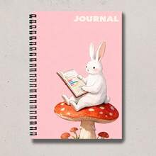 1 pieza Cuaderno A5 con líneas y portada con patrón de conejo relajado leyendo, adecuado para registros de aprendizaje diario, notas diarias del campus y resúmenes después de clase - A5 rayado - Ver 4