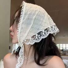 1件女款蕾絲拼接三角圍巾 - 白色 - 查看 3