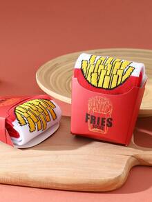 1 Pair Creative & Whimsical French Fries Themed Mid-Calf Casual Socks, Gift For Men/Women, French Fries Box Shaped Packaging, Imaginative & Fun Design, Suitable For Christmas/Halloween/Thanksgiving/Carnival/Day Of The Dead/Back To School/Teacher's Day/Valentine's Day Gifts, Perfect For Home Relaxation/Family Gathering/Date Outing/Office Daily/Short Vacation/Creative Theme Party/Friends & Family Birthday Gift - Red - View 5