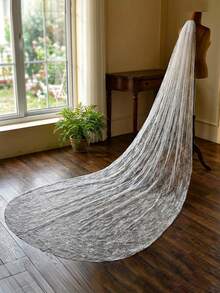 1pc 3 Meters Long Water-Soluble Lace Bridal Veil, Sheer Soft Tulle, Wedding Dress Accessory,Halloween - Multicolor - View 5