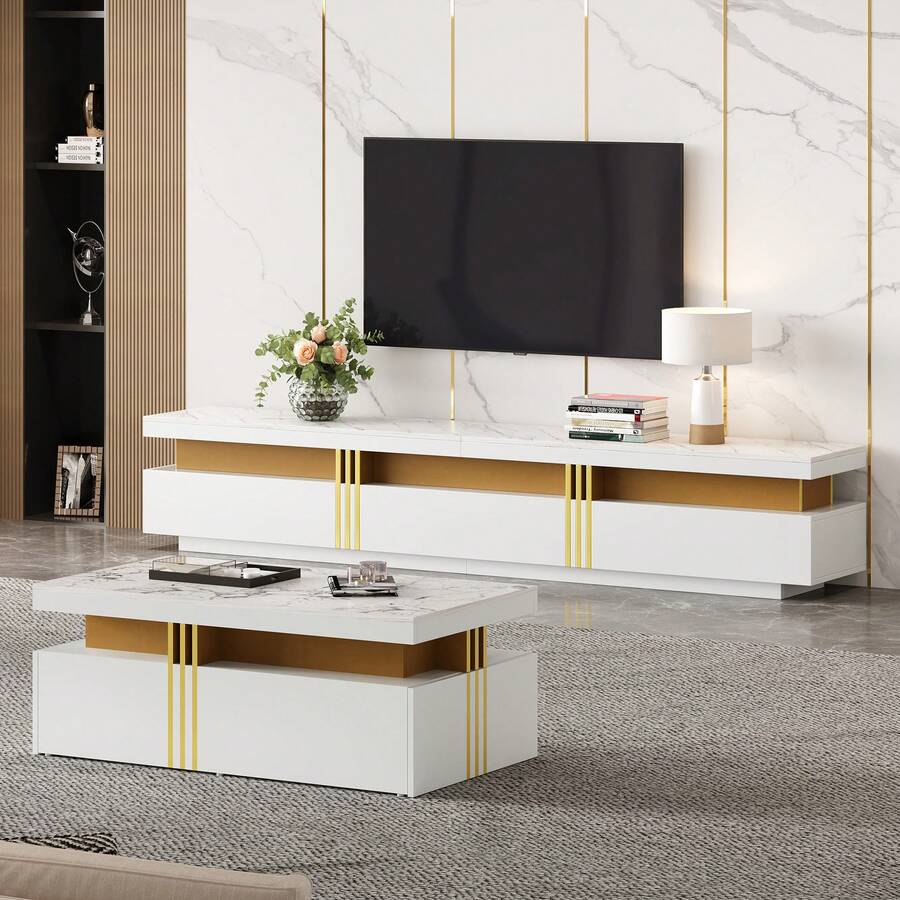 White Coffee Table - Particle Board Side Table For Living Room - 白色 - 查看 1